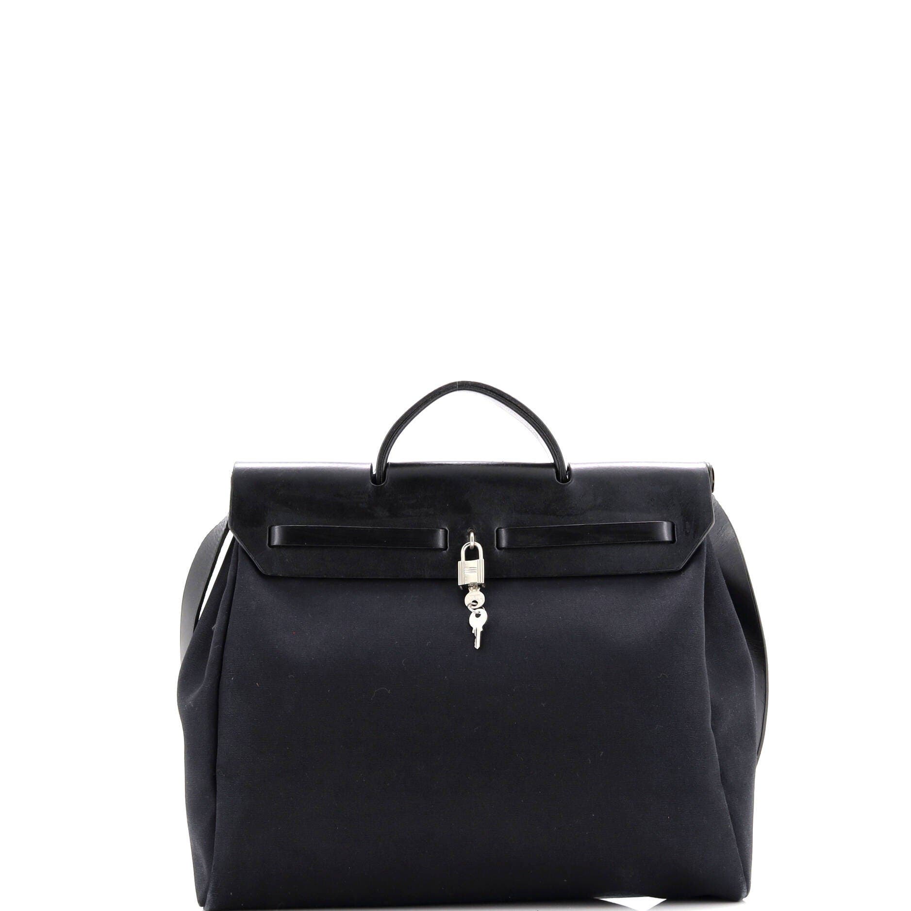 Pre-Owned Hermes Herbag Zip Leather and Toile 39, Alternate, color, Noir