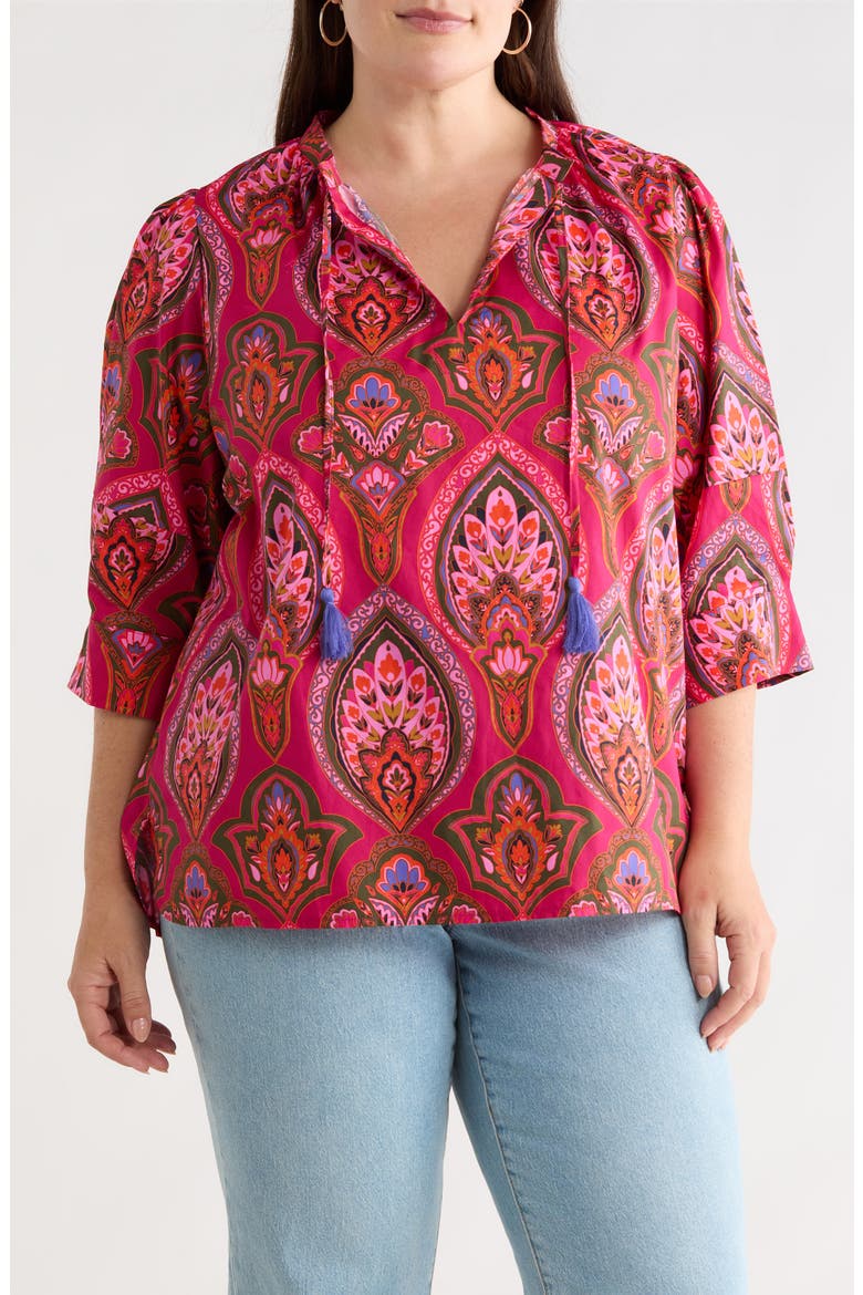 Azura Paisley Irina Split Neck Top, Main, color, BERRY-MULTI