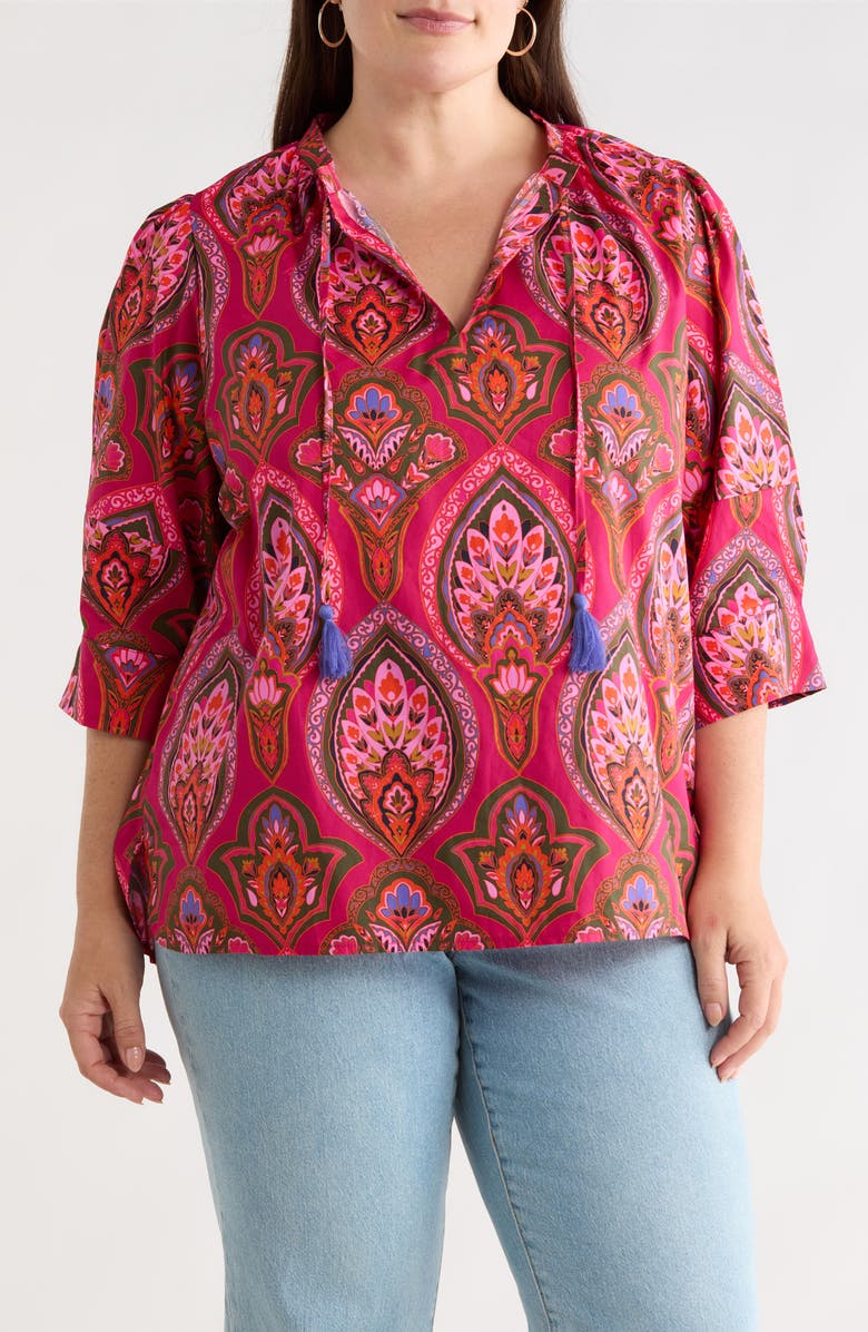 SUGARLIPS Azura Paisley Irina Split Neck Top, Main, color, Berry-Multi