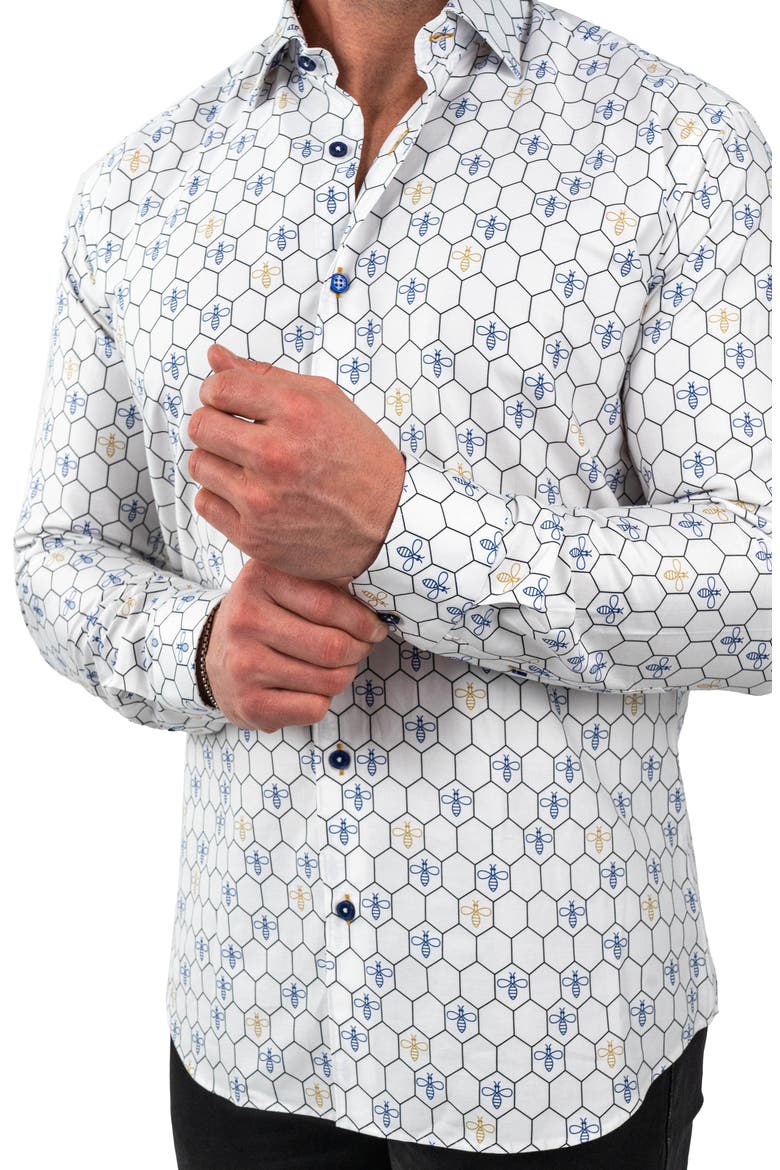 Fibonacci Bumblegon White Contemporary Fit Button-Up Shirt, Alternate, color, WHITE