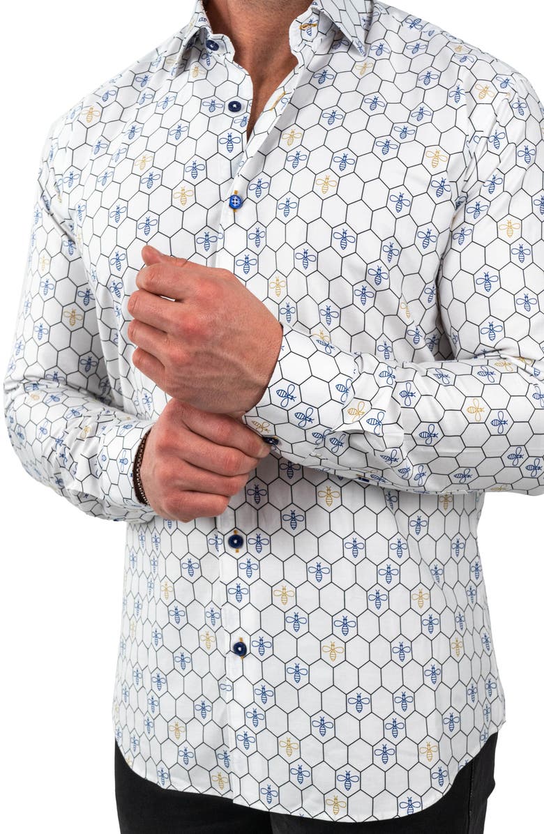 Maceoo Fibonacci Bumblegon White Contemporary Fit Button-Up Shirt, Alternate, color, White