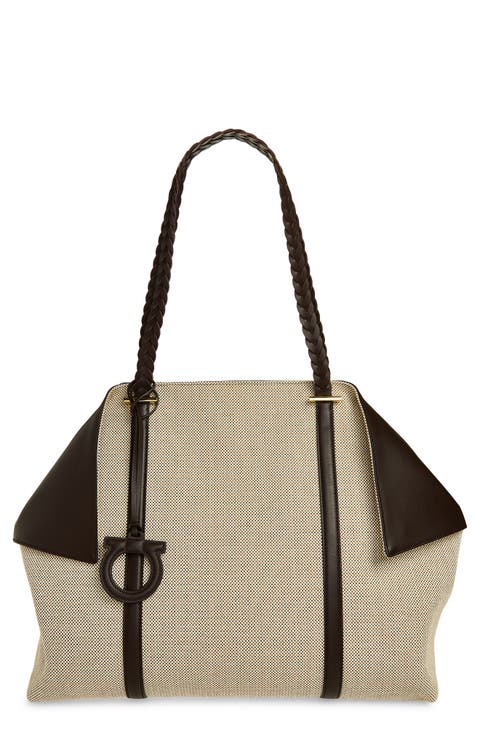 Large Folded Canvas & Leather Tote