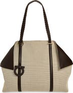 FERRAGAMO Large Folded Canvas & Leather Tote