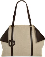 FERRAGAMO Large Folded Canvas & Leather Tote