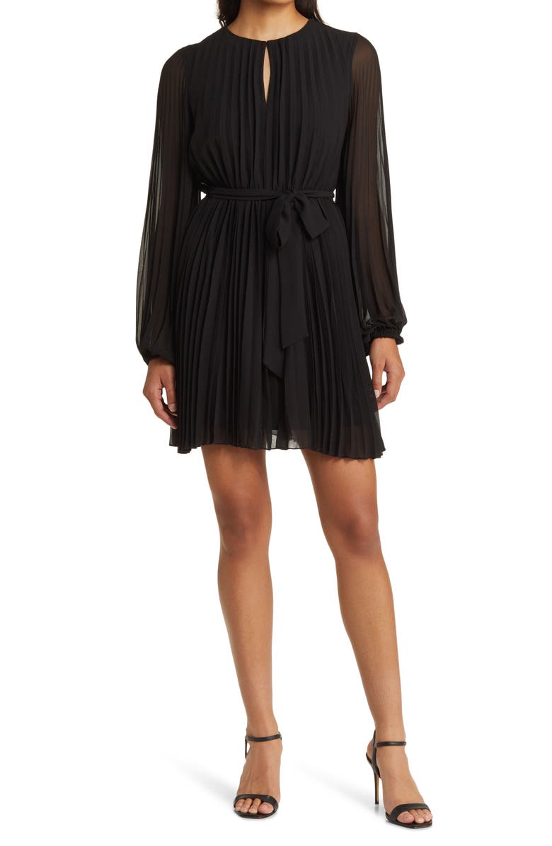 Sam Edelman Long Sleeve Pleated Georgette Dress, Main, color, 