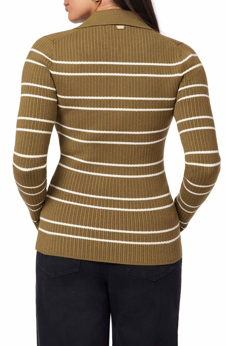 Scotch & Soda Stripe Zip Polo Sweater, Alternate, color, Military Olive/ Whitecap Grey