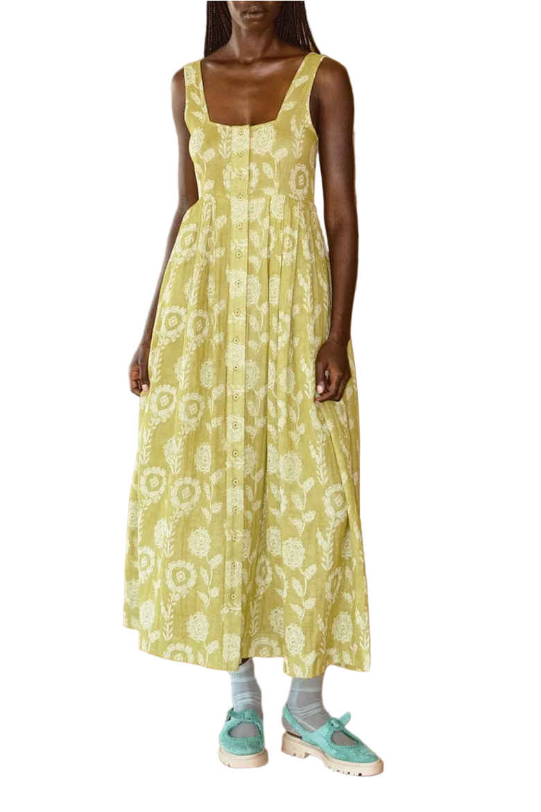 Ginger Button Front Ankle Length Dress, Main, color, Aloe