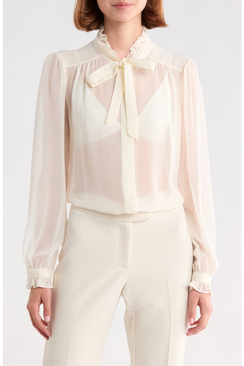 Leya Ruffle Silk Shirt, Main, color, ANTIQUE WHITE