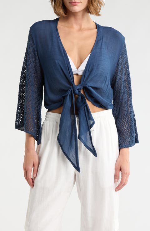 Tie Front Bell Sleeve Cover-Up Top