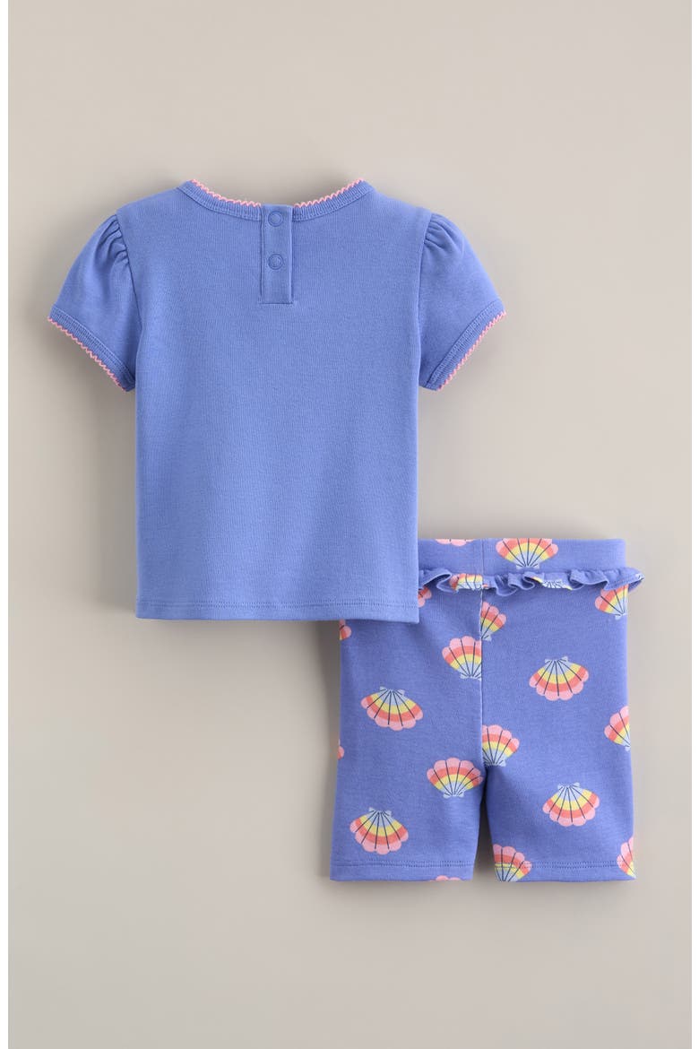 Puff Sleeve Cotton T-Shirt & Ruffle Shorts Set, Alternate, color, BLUE SHELL- BLUE SEASHELLS