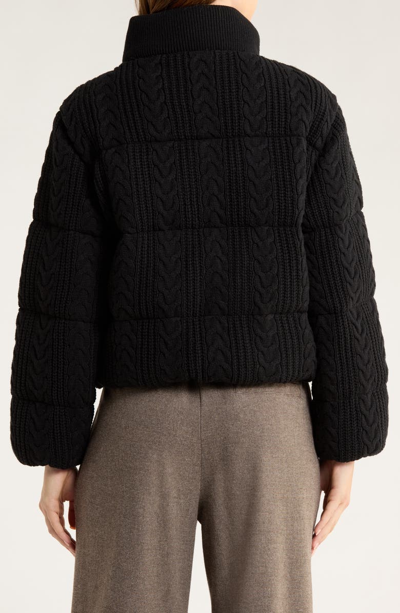 Marine Layer Alba Cable Knit Cotton Blend Puffer Jacket, Alternate, color, Black