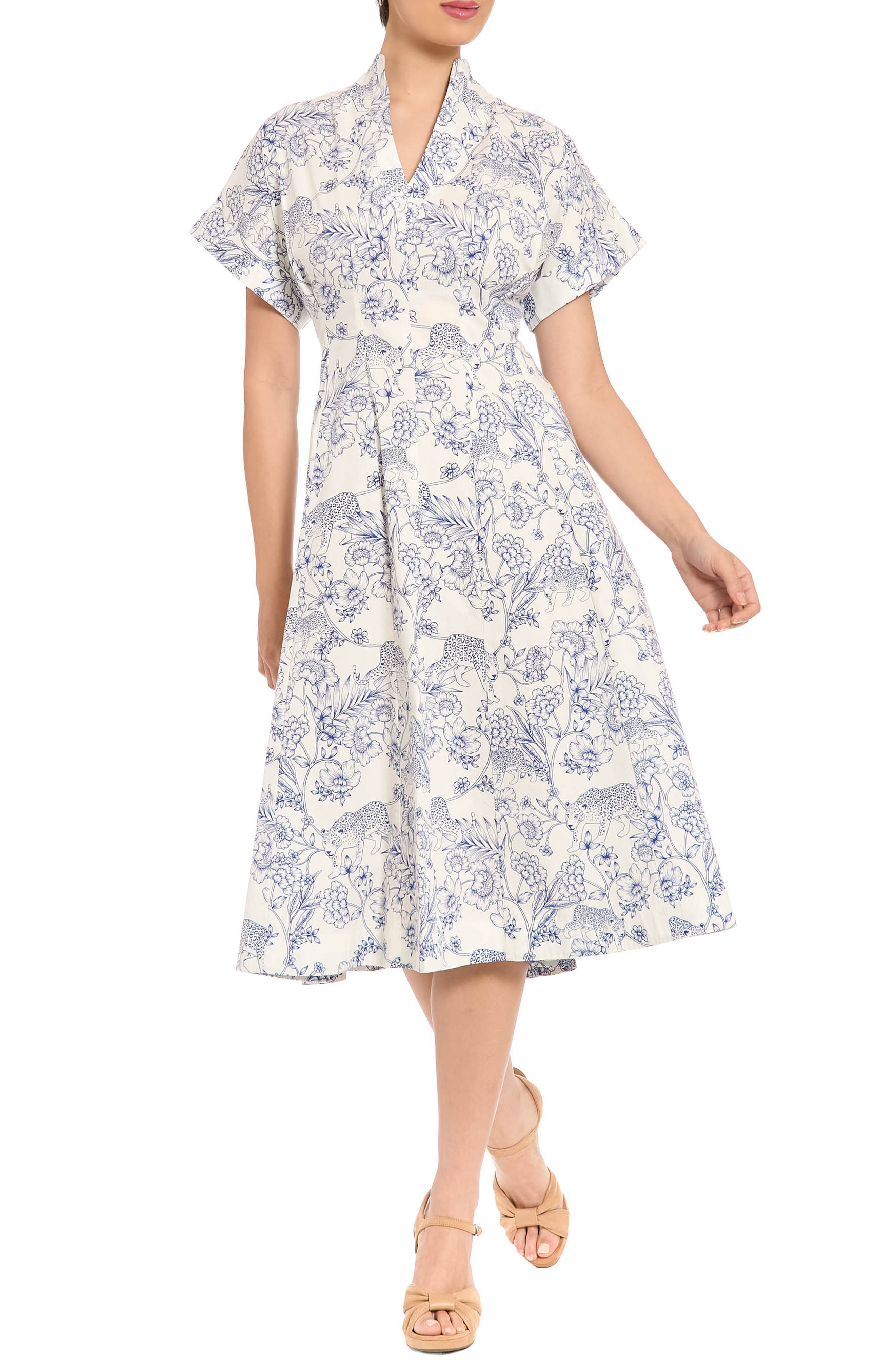 London Times Safari Drop Shoulder Midi Dress