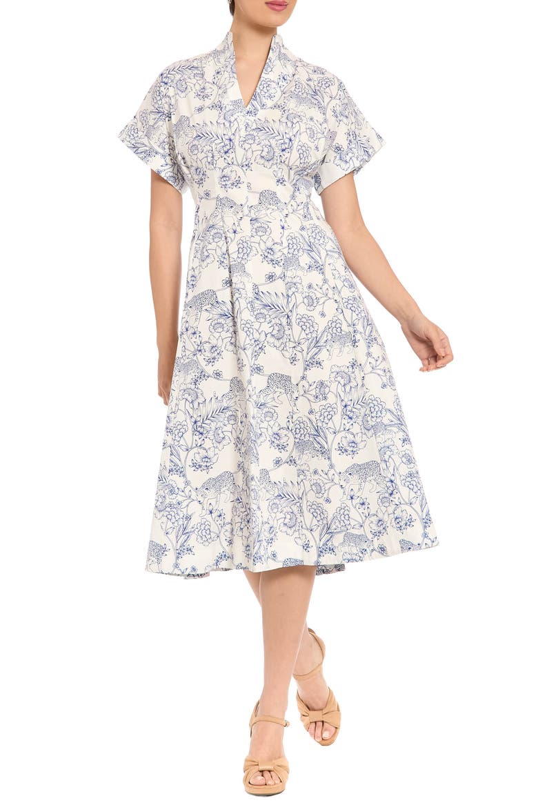 Safari Drop Shoulder Midi Dress, Main, color, SOFT WHITE/ DARK SEA