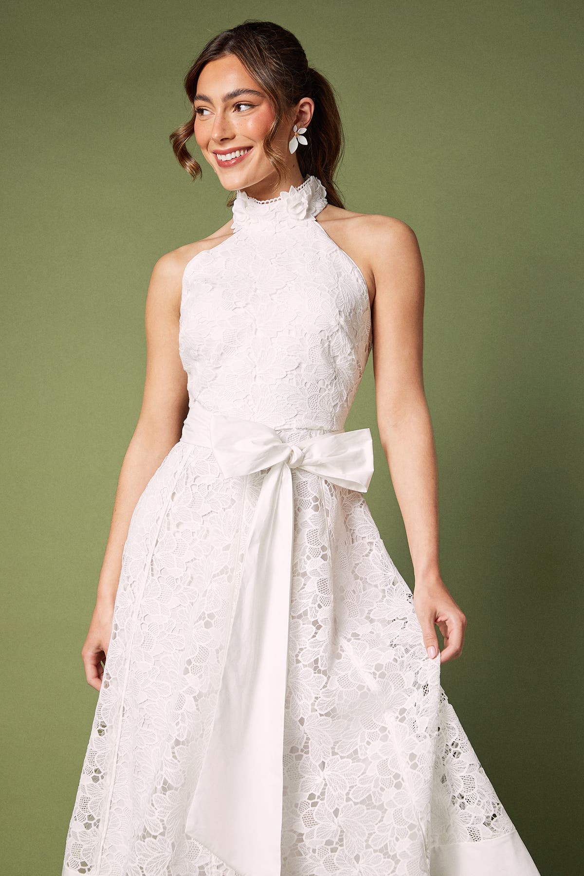 Halterneck Belted Lace Midi Dress - image 2
