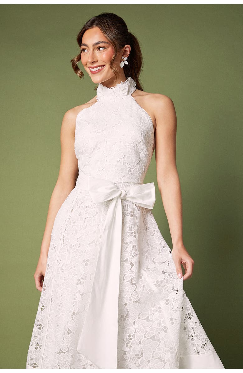 Coast Halterneck Belted Lace Midi Dress, Alternate, color, Ivory