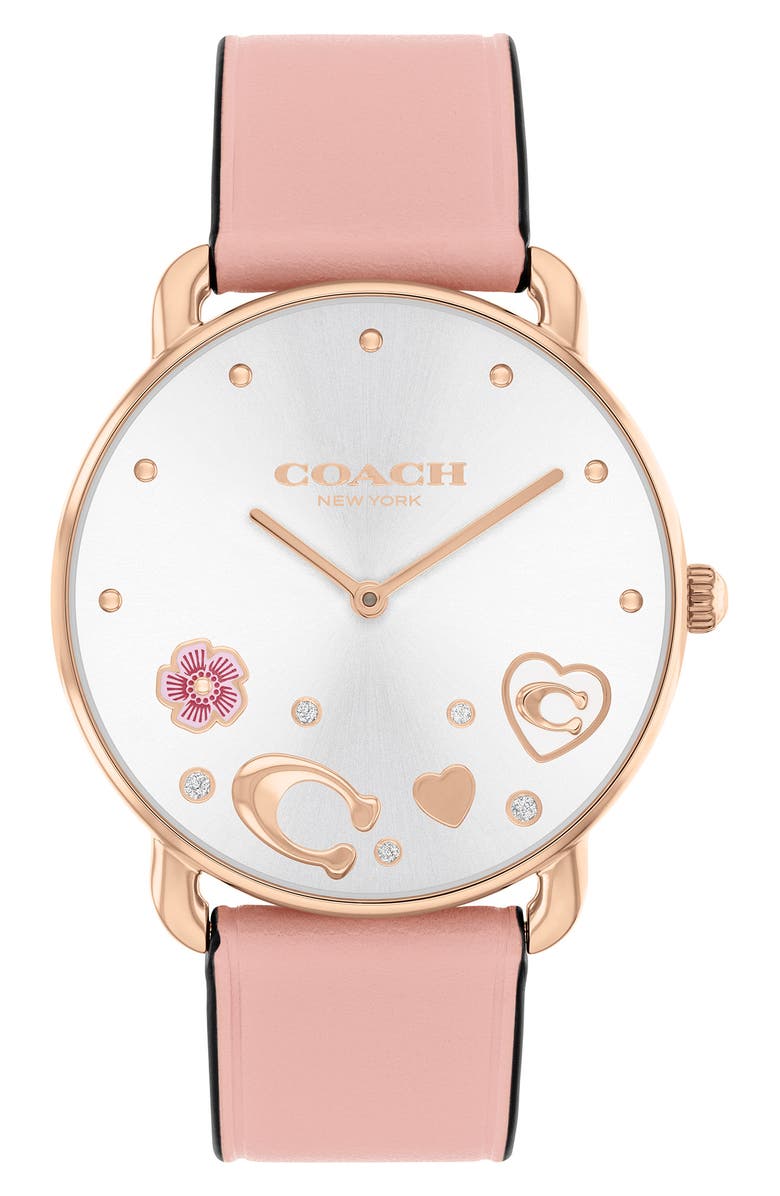 COACH Elliot Leather Strap Watch, 36mm, Main, color,
