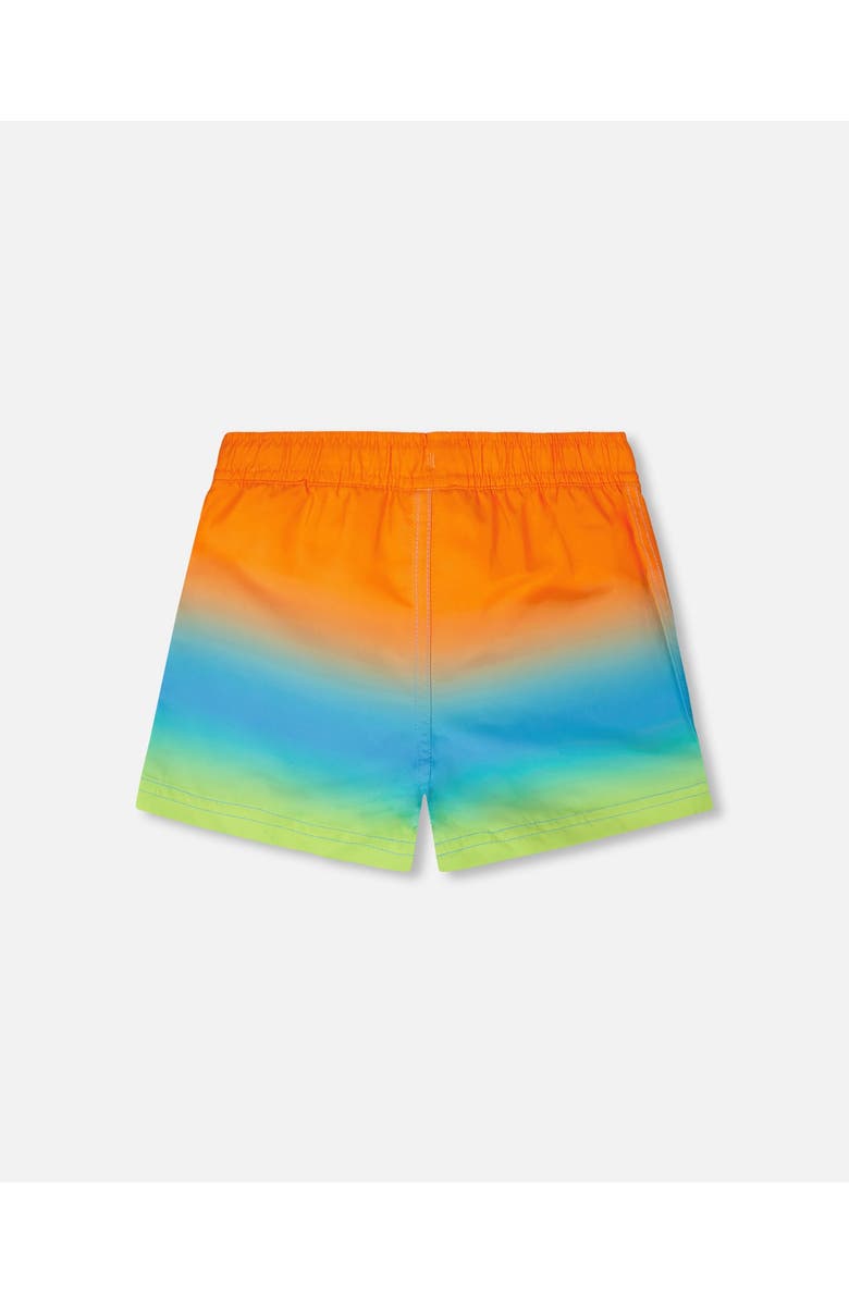 Deux par Deux Mid Thigh Elastic Waist Gradient Boardshorts, Alternate, color, Orange, Blue & Green Gradient