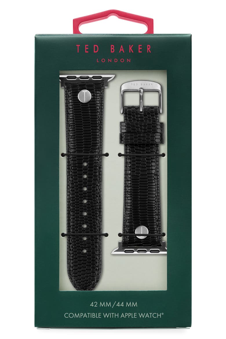 Lizard Embossed Leather 22mm Apple Watch® Watchband, Alternate, color, BLACK