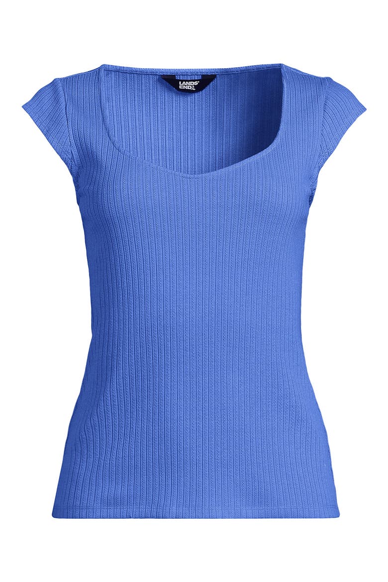 Pointelle Cap Sleeve Top, Alternate, color, Crisp Blue