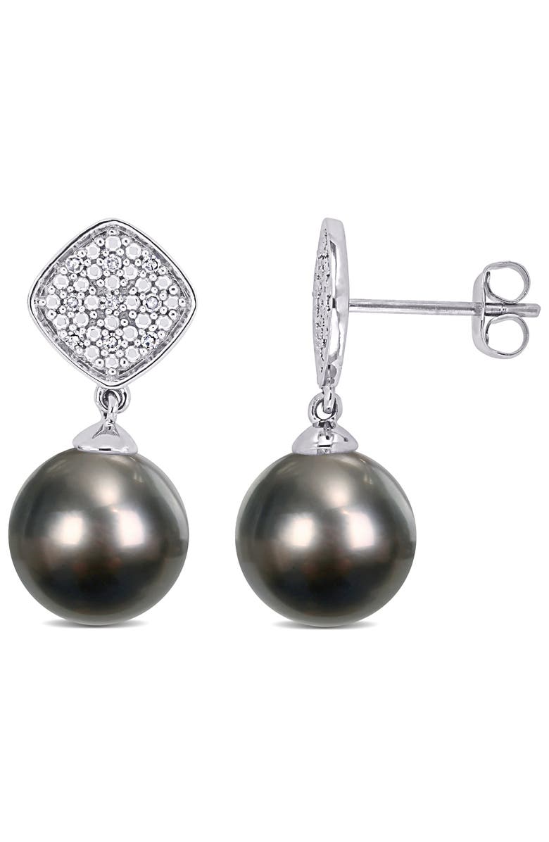 Julianna B. Cultured Pearl & Diamond Square Drop Earrings 10k, Main, color, 