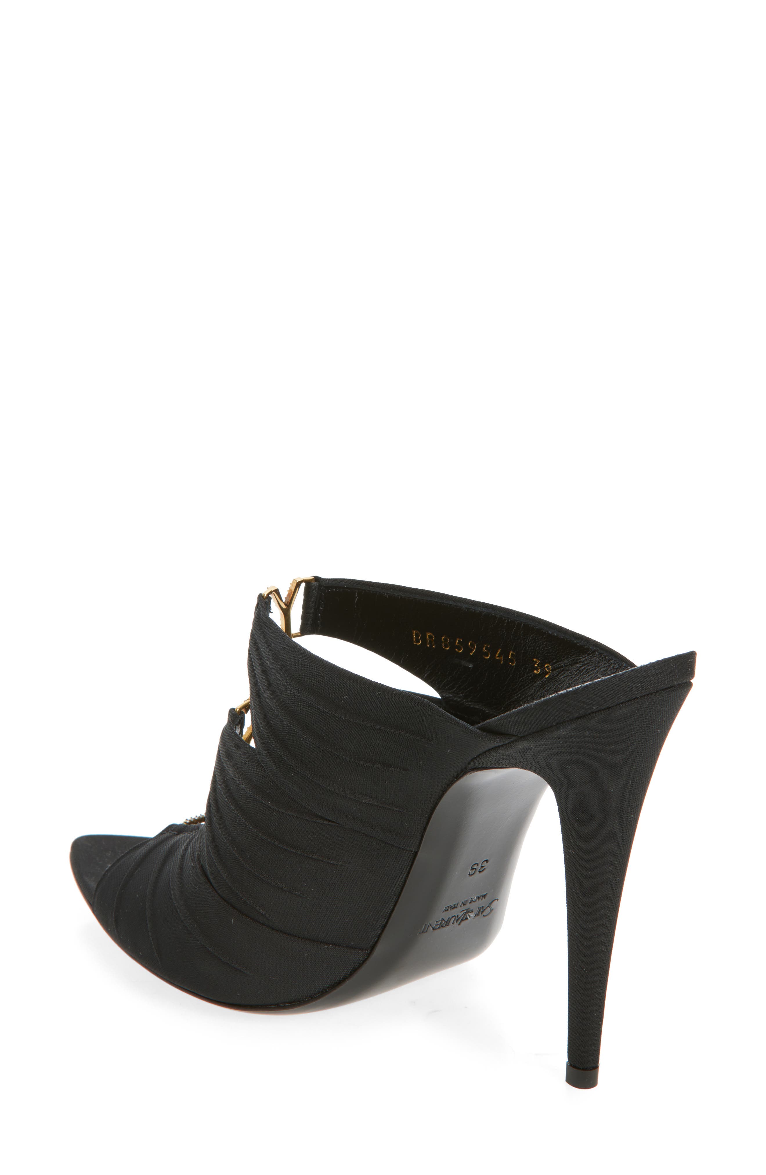 Saint Laurent Emilie Strass Logo Slide Sandal, Alternate, color, Black