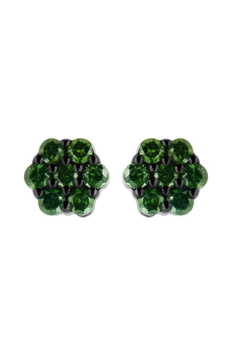 Haus of Brilliance Silver 4.0 Cttw Round Treated Green Diamond Floral Cluster Stud Earring, Main, color, Green Diamond | White