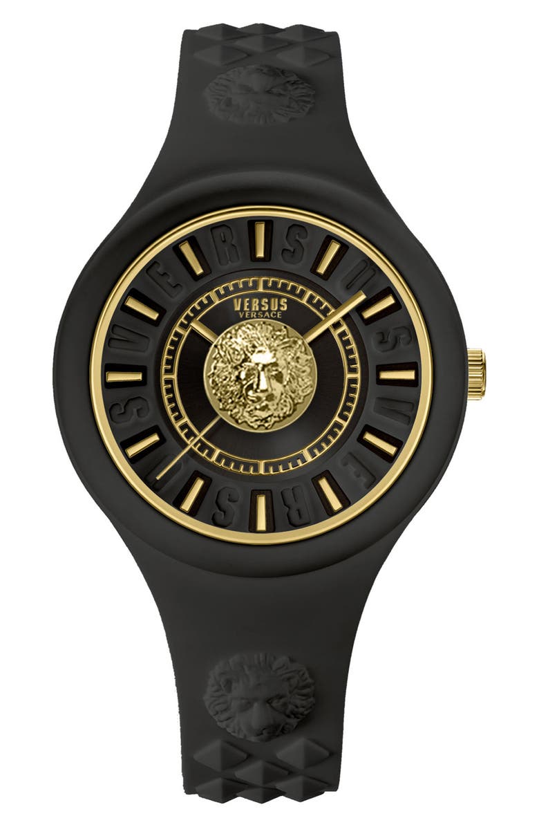 VERSUS Versace Women's Versus Fire Island Lion Silicone Strap Watch, 39mm, Main, color, Black