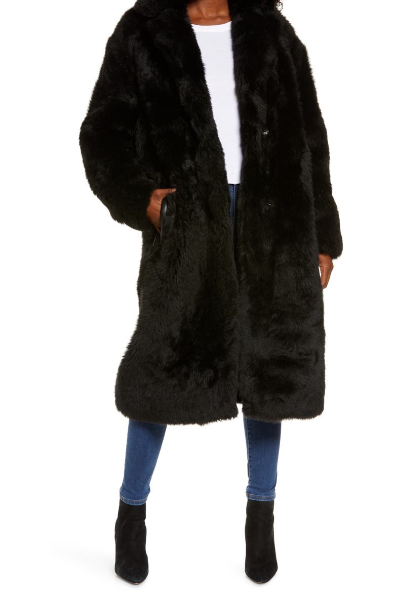 Esme Long Genuine Toscana Shearling Coat, Main, color, BLACK