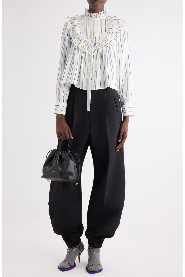 Ruffle Striped Silk Blend Shirt, Alternate, color, WHITE - BLUE