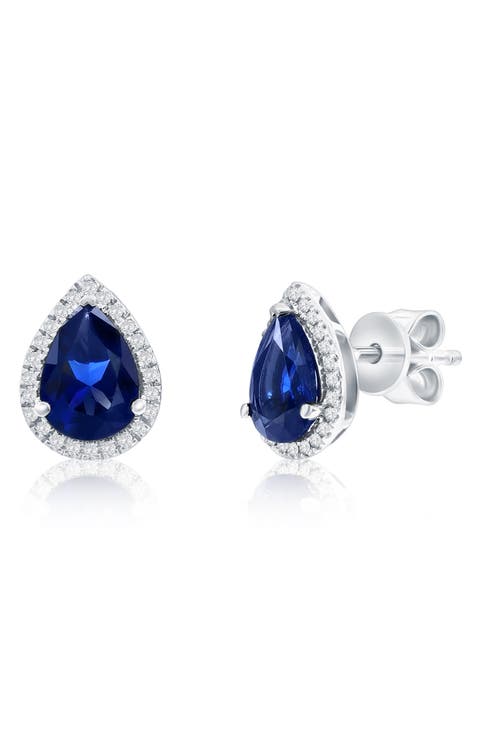 Lab Grown Sapphire & Diamond Halo Stud Earrings