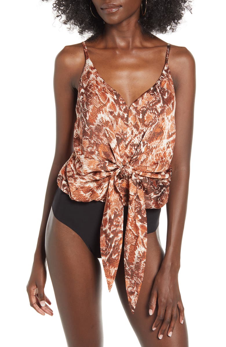 J.O.A. Tie Front Bodysuit, Alternate, color, 