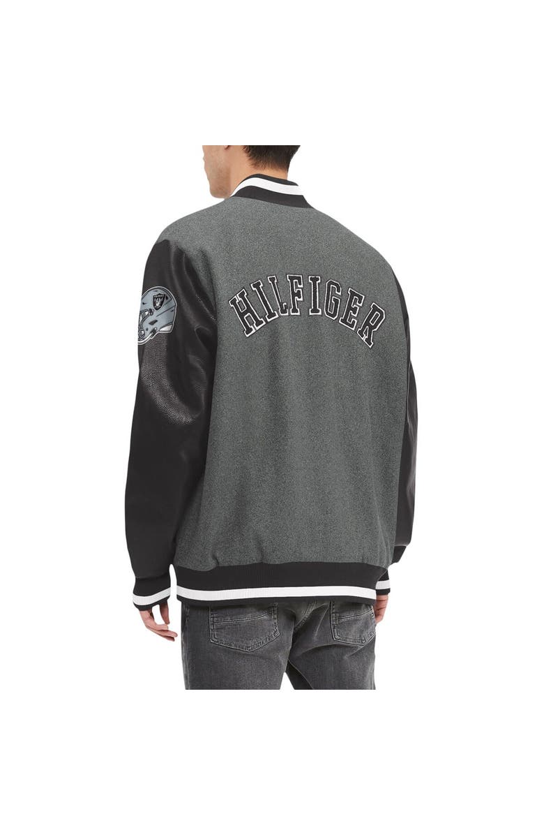 Tommy Hilfiger Men's Tommy Hilfiger  Heather Gray/Black Las Vegas Raiders Gunner Full-Zip Varsity Jacket, Alternate, color, Heather Gray