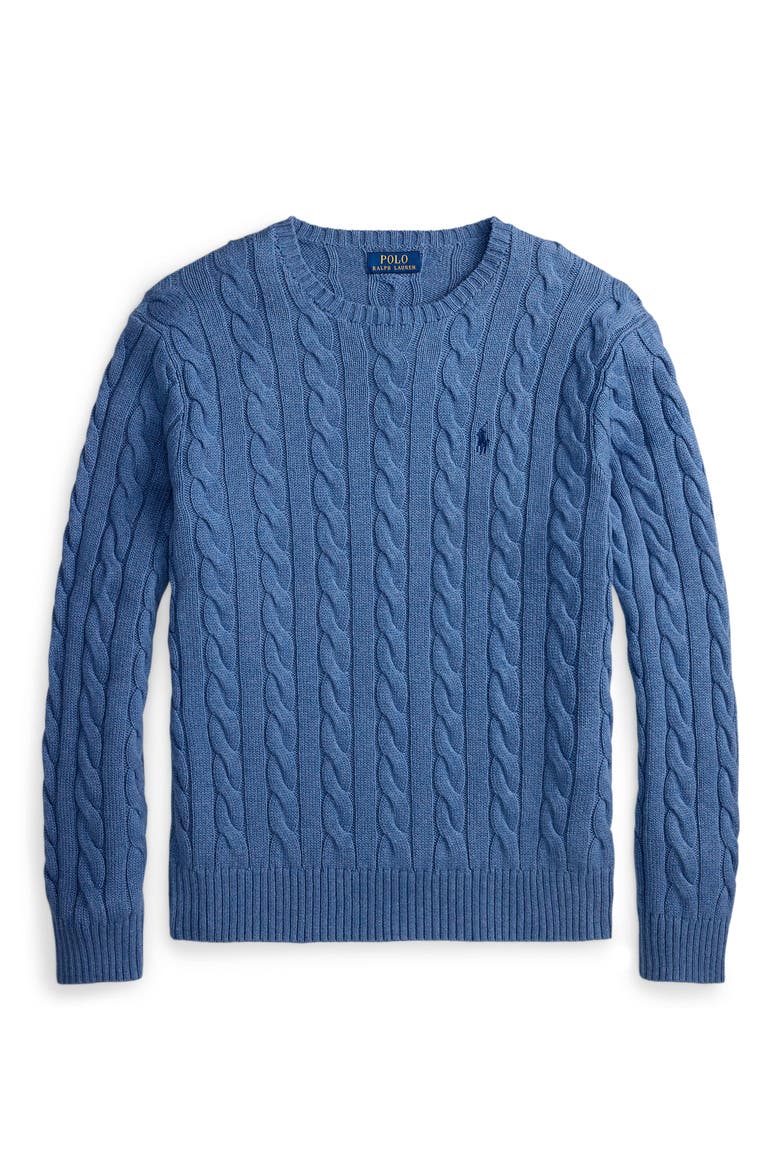 Cabled Cotton Crewneck Sweater, Alternate, color, BLUEBORG