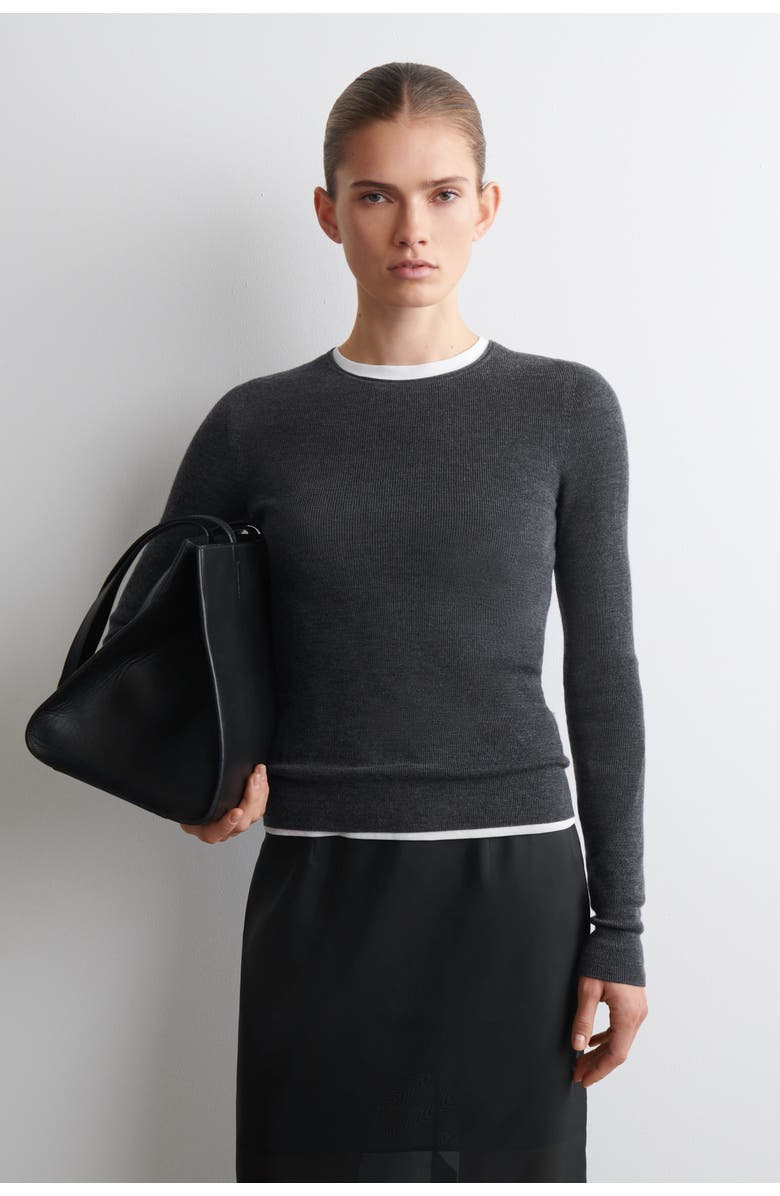COS Seamless Merino Wool Long-Sleeved Top, Main, color, Charcoal Mélange