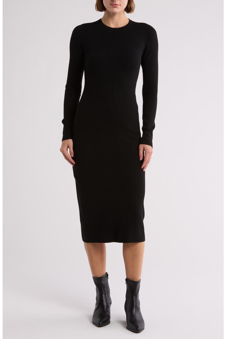 Long Sleeve Rib Sweater Dress, Main, color, BLACK