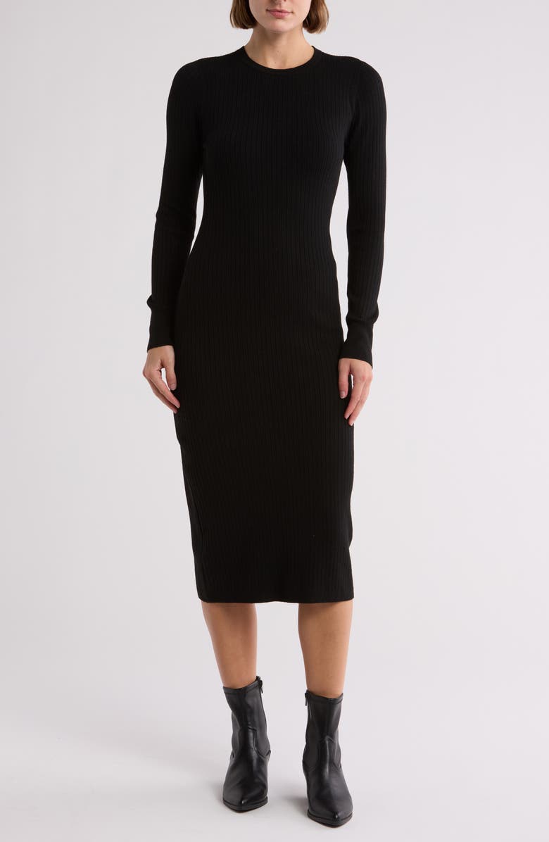 NORDSTROM RACK Long Sleeve Rib Sweater Dress, Main, color, Black