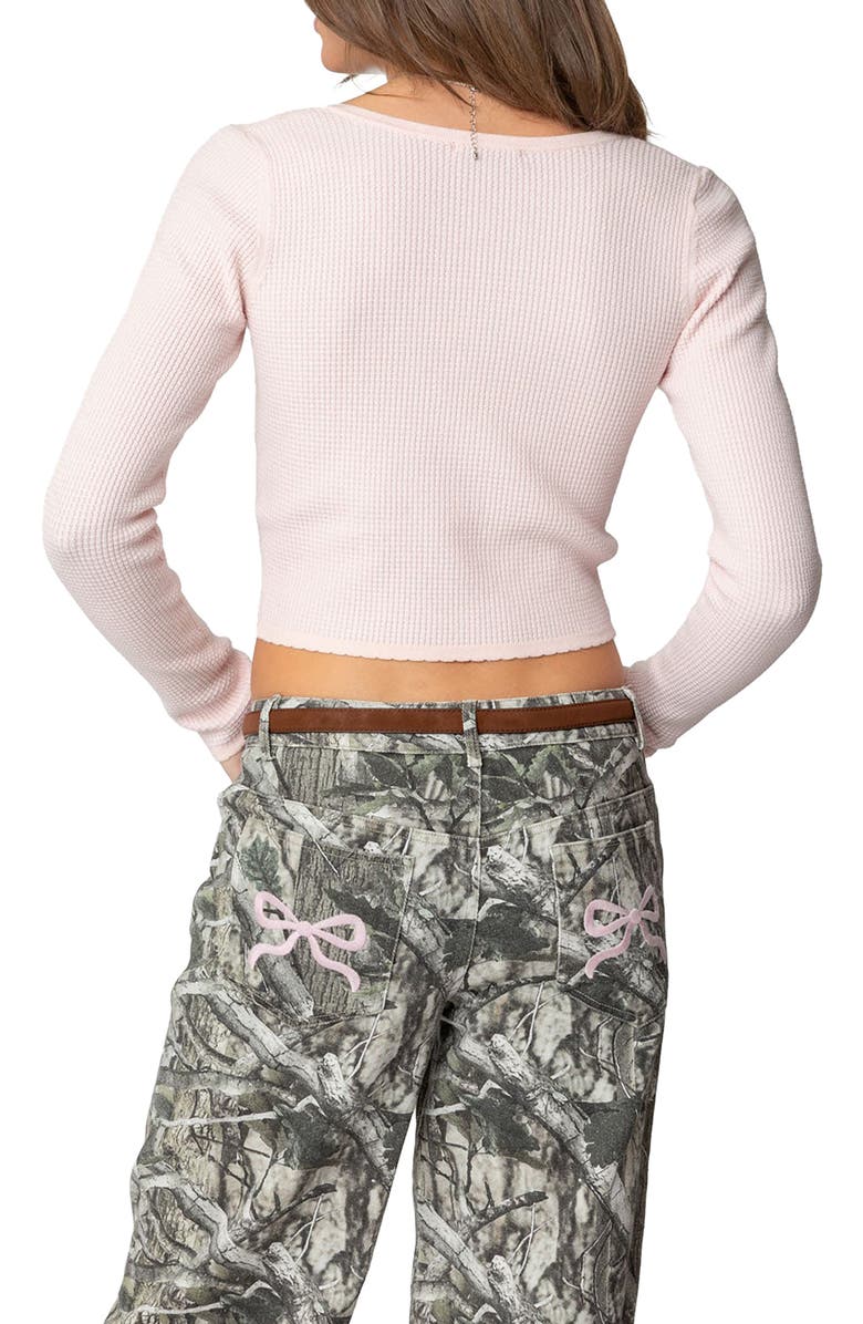 EDIKTED Square Neck Long Sleeve Crop Top, Alternate, color, Light-Pink