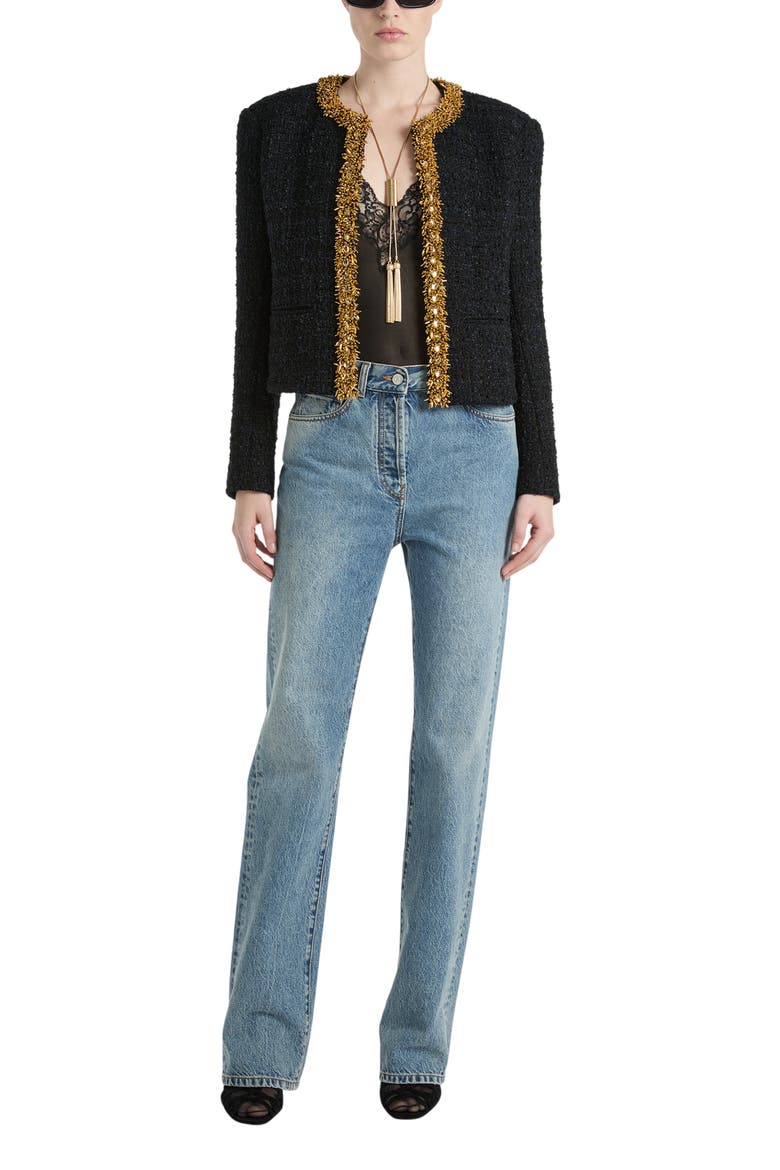 Straight-Leg Faded Denim Jeans, Main, color, blue