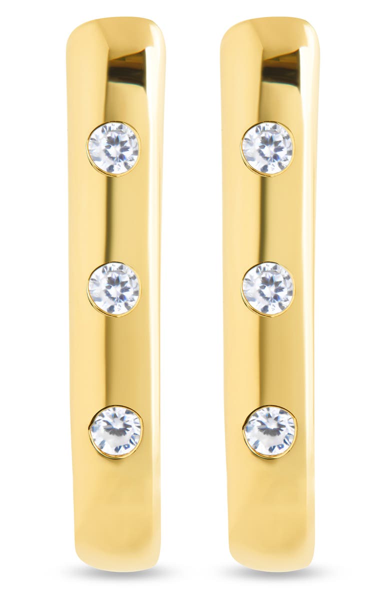 Sterling Forever Casey Cubic Zirconia Rectangular Hoop Earrings, Main, color, Gold