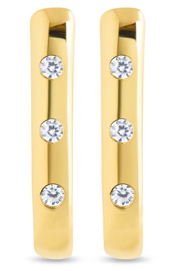 Sterling Forever Casey Cubic Zirconia Rectangular Hoop Earrings In Gold