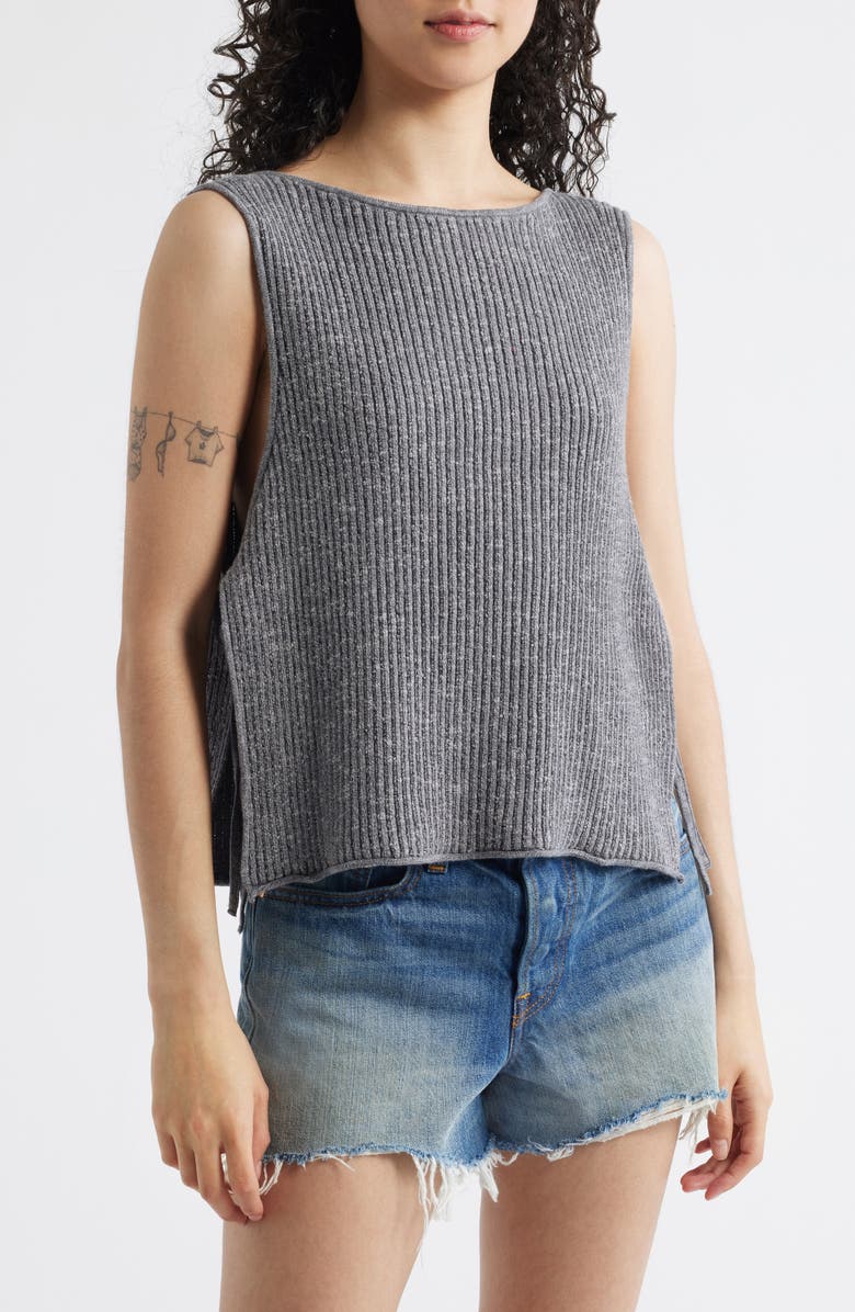 Free People Lizzie Rib Side Tie Sleeveless Cotton & Linen Blend Sweater, Main, color, Smoked Pearls Combo