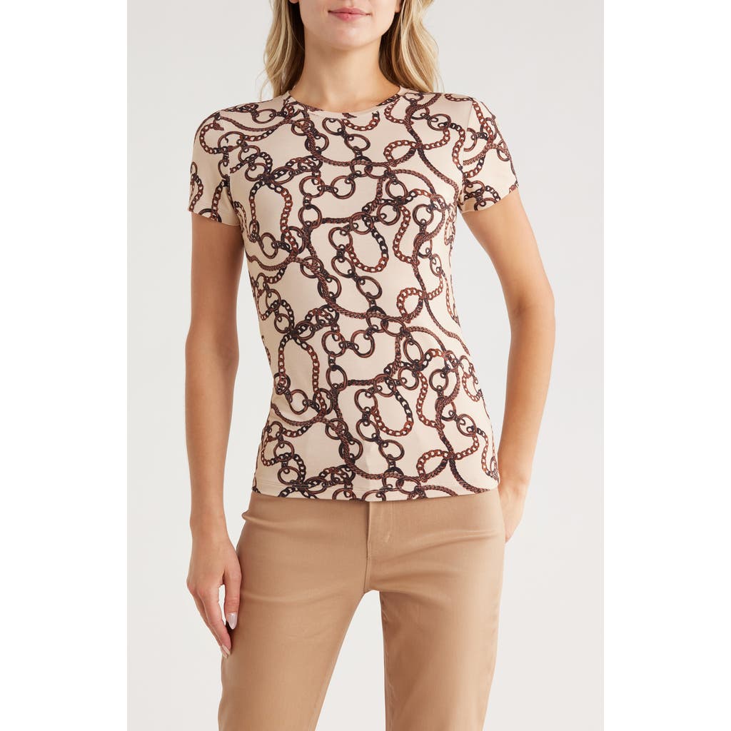 L Agence L'agence Ressi Chain Print Short Sleeve Top In White