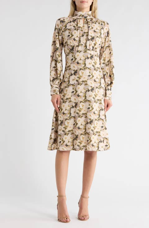 Amal Floral Long Sleeve A-Line Dress
