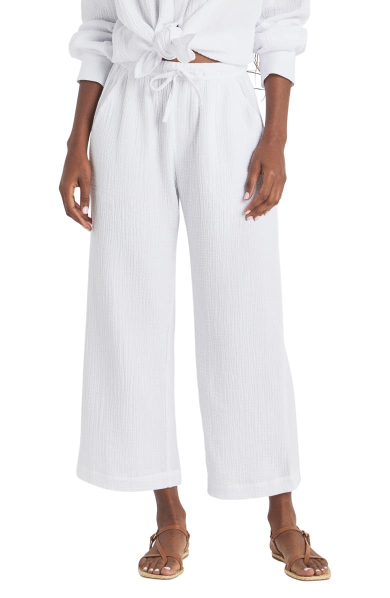 Splendid Adele Cotton Gauze Drawstring Pants, Main, color, White