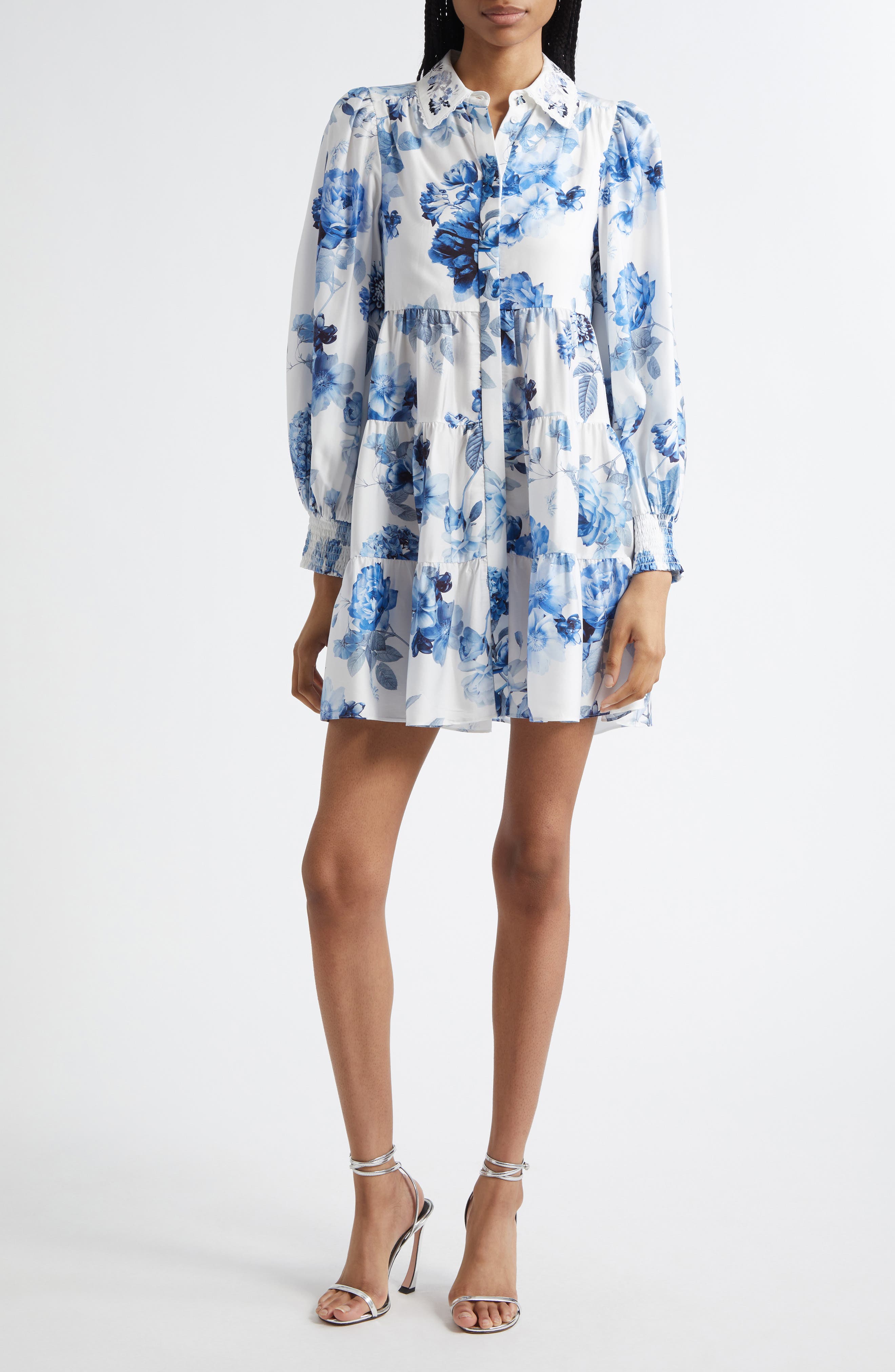 Alice + Olivia Junia Embroidered Collar Long Sleeve Minidress