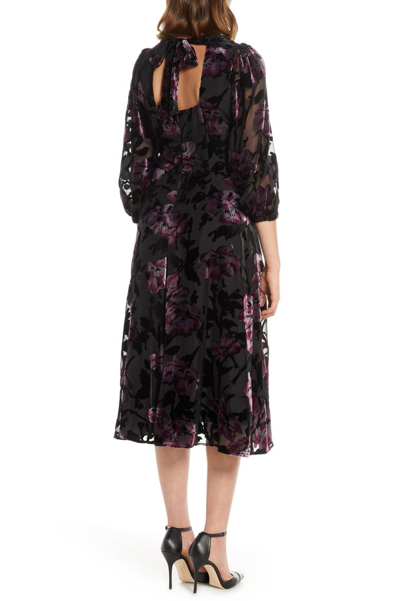 Balloon Sleeve Chiffon Jacquard Dress, Alternate, color, BLACK