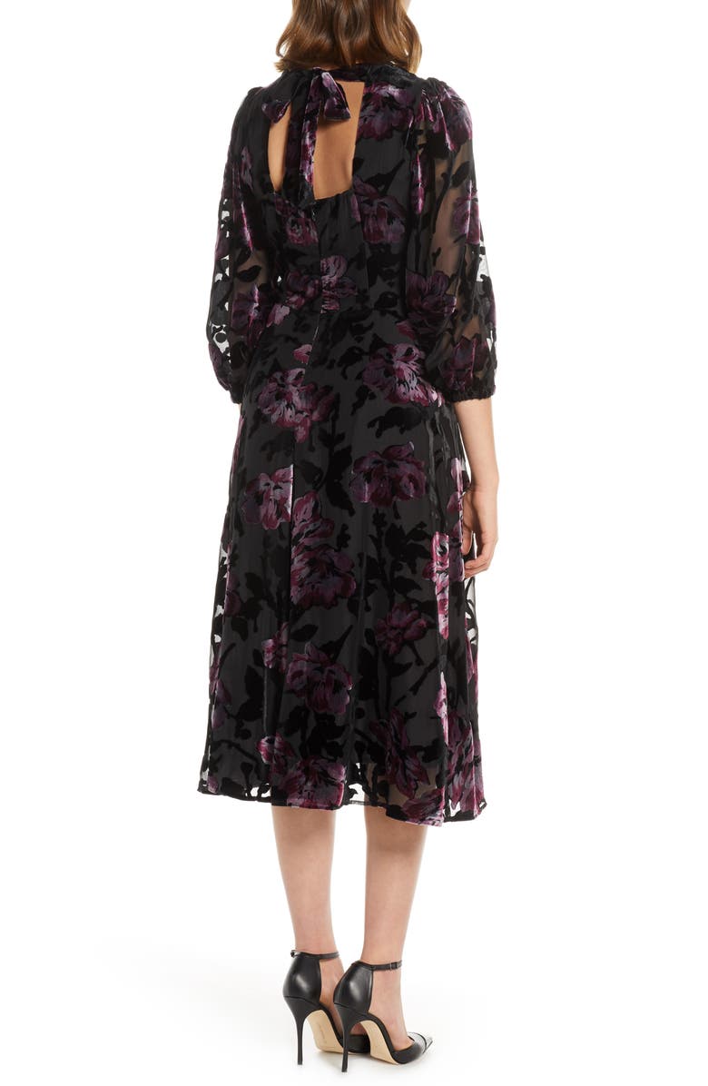 Eliza J Balloon Sleeve Chiffon Jacquard Dress, Alternate, color, 