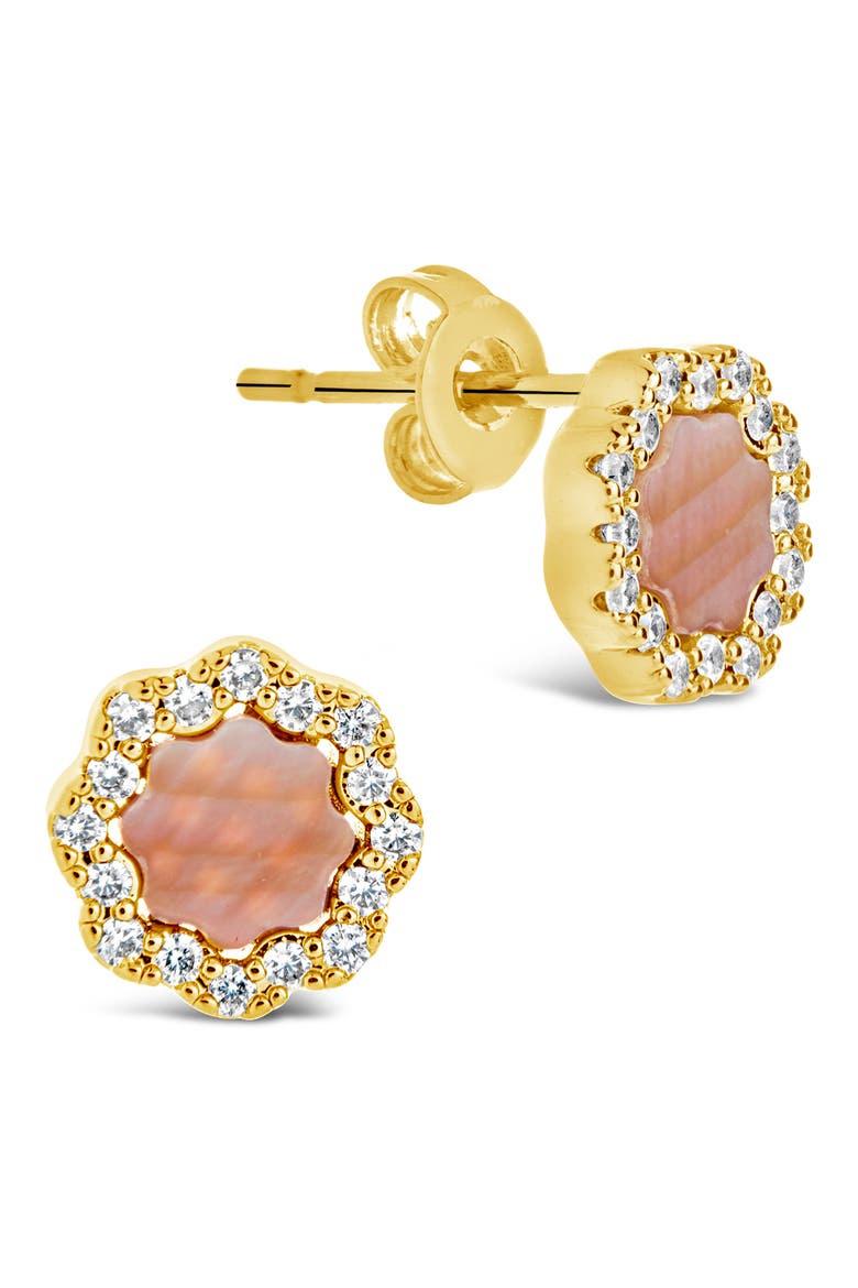 Cubic Zirconia Rose Petal Stud Earrings, Main, color, GOLD/PINK