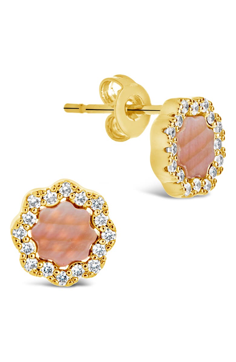 Sterling Forever Cubic Zirconia Rose Petal Stud Earrings, Main, color, Gold/Pink