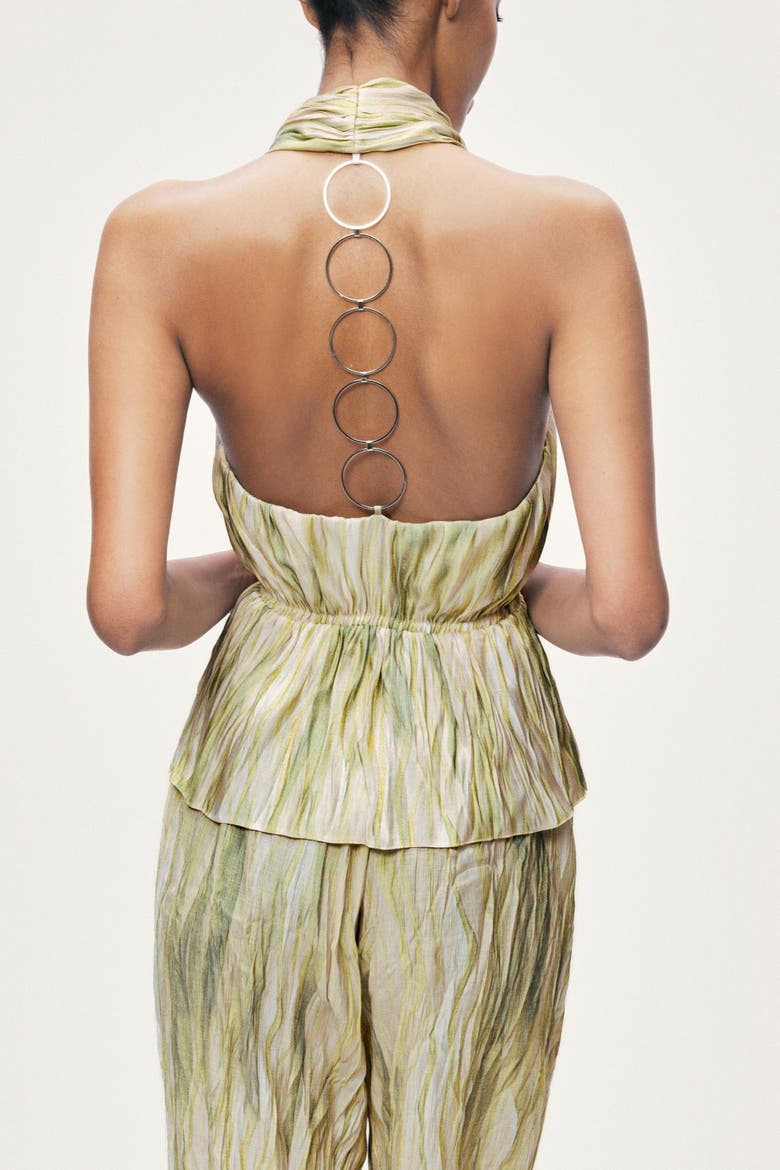 Halterneck Peplum Top with Ring Chain Back Detail, Alternate, color, Multi-Colored